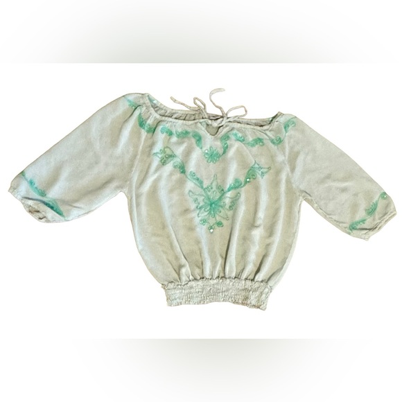 Island Planet Embroidered Women’s Peasant Light lime green 3/4 sleeves ; Size OS - Picture 2 of 8